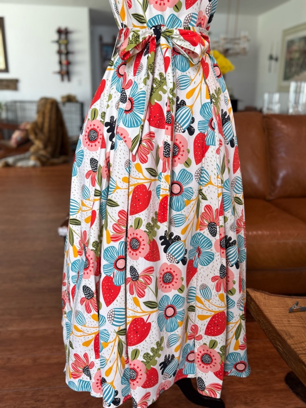 💐 Collectif Floral Tie-Waist Midi Dress Retro Picnic - Picture 13 of 17